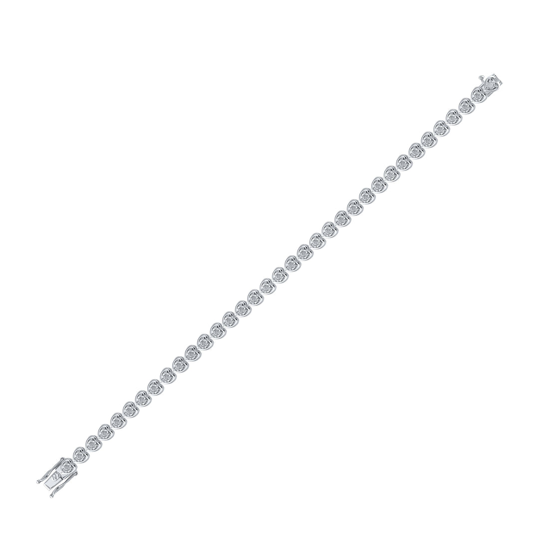 Sterling Silver Womens Round Diamond Heart Tennis Bracelet 1.00 Cttw Daisy Joyeria