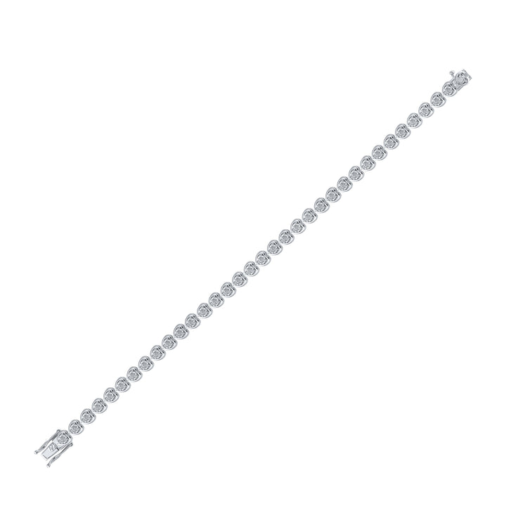 Sterling Silver Womens Round Diamond Heart Tennis Bracelet 1.00 Cttw Daisy Joyeria