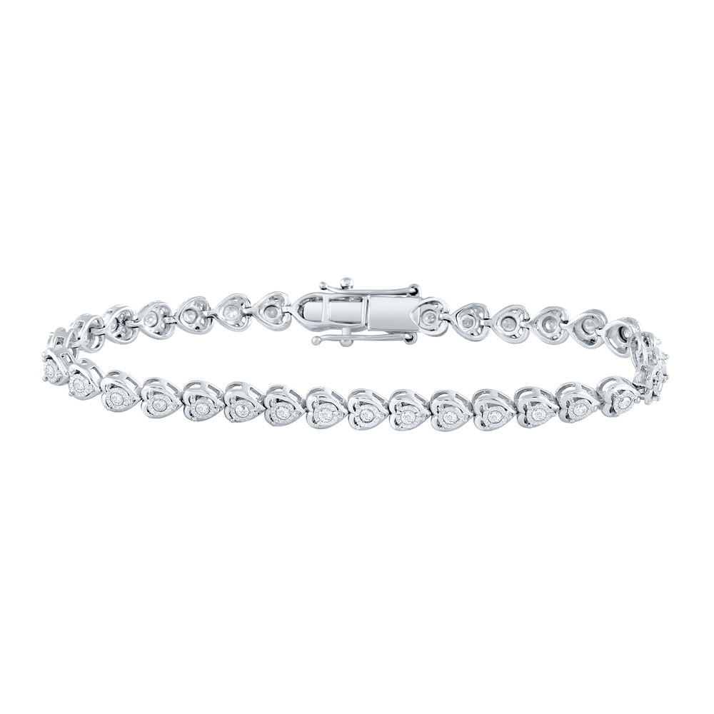 Sterling Silver Womens Round Diamond Heart Tennis Bracelet 1.00 Cttw Daisy Joyeria