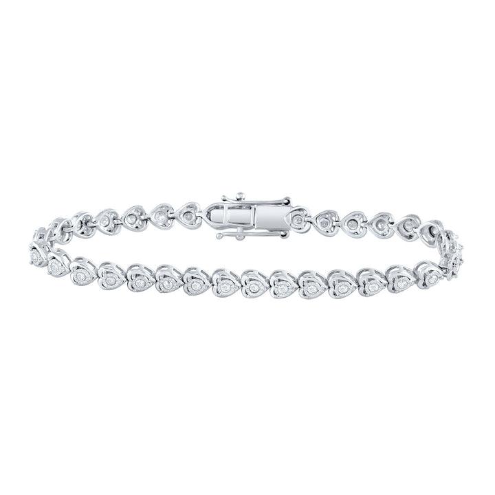 Sterling Silver Womens Round Diamond Heart Tennis Bracelet 1.00 Cttw Daisy Joyeria
