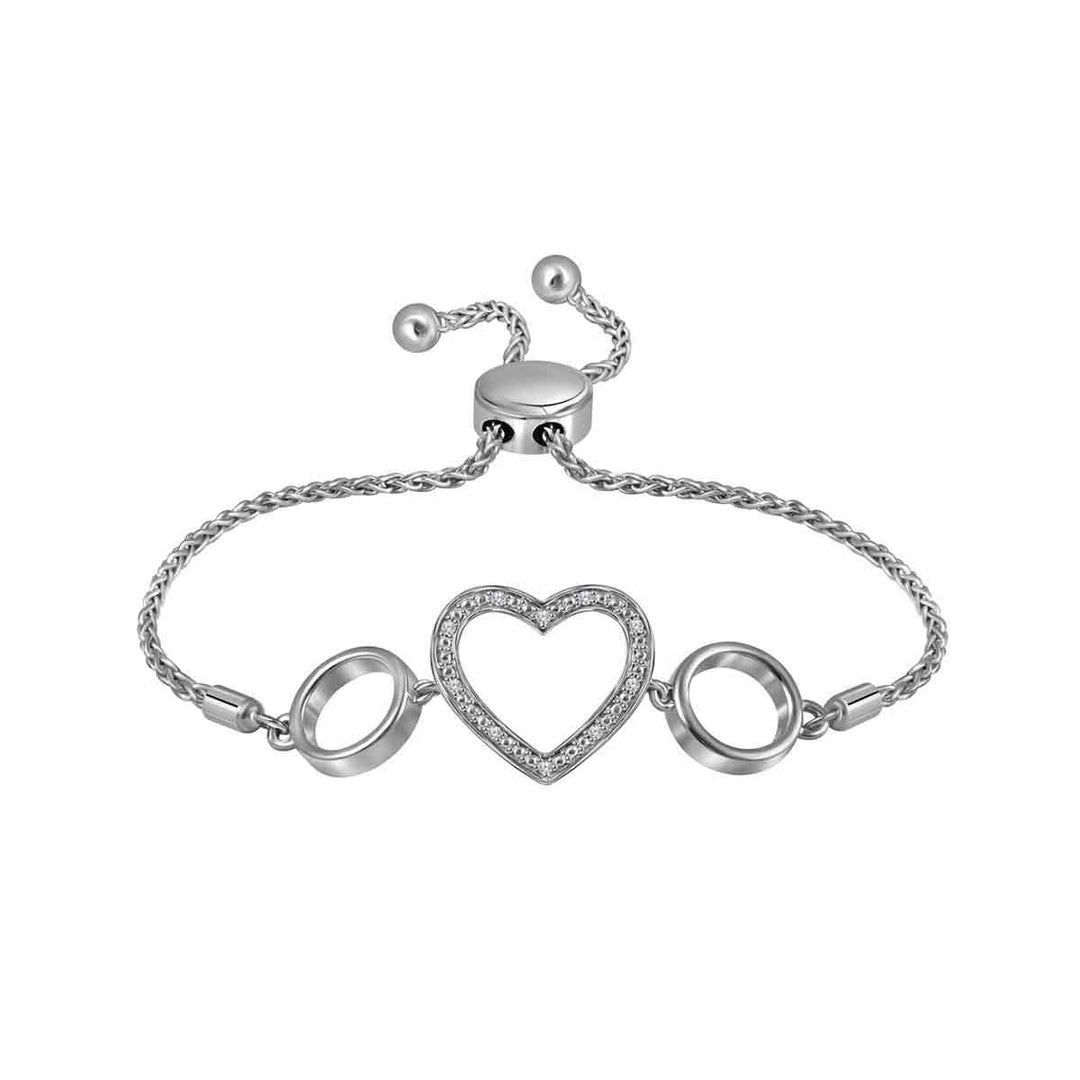 Sterling Silver Womens Round Diamond Heart Bolo Bracelet 1/20 Cttw Daisy Joyeria