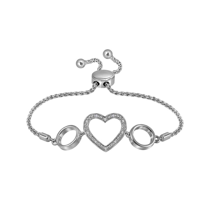 Sterling Silver Womens Round Diamond Heart Bolo Bracelet 1/20 Cttw Daisy Joyeria