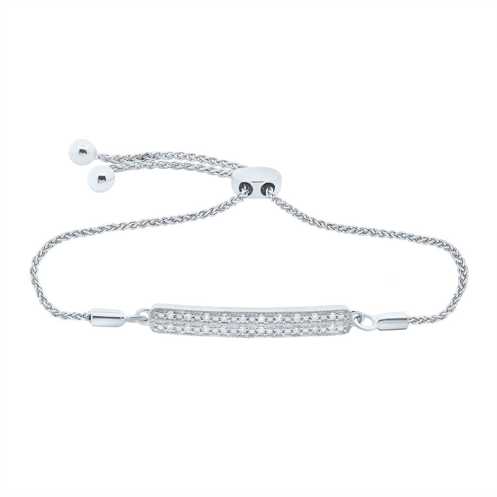 Sterling Silver Womens Round Diamond-accented Bar Bolo Adjustable Bracelet 1/10 Cttw Daisy Joyeria