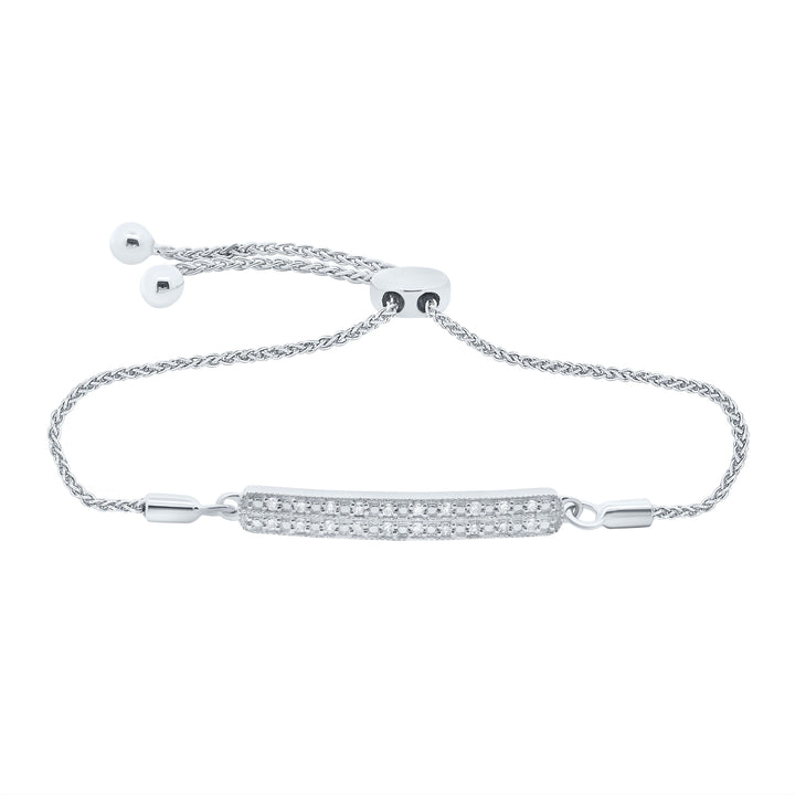 Sterling Silver Womens Round Diamond-accented Bar Bolo Adjustable Bracelet 1/10 Cttw Daisy Joyeria