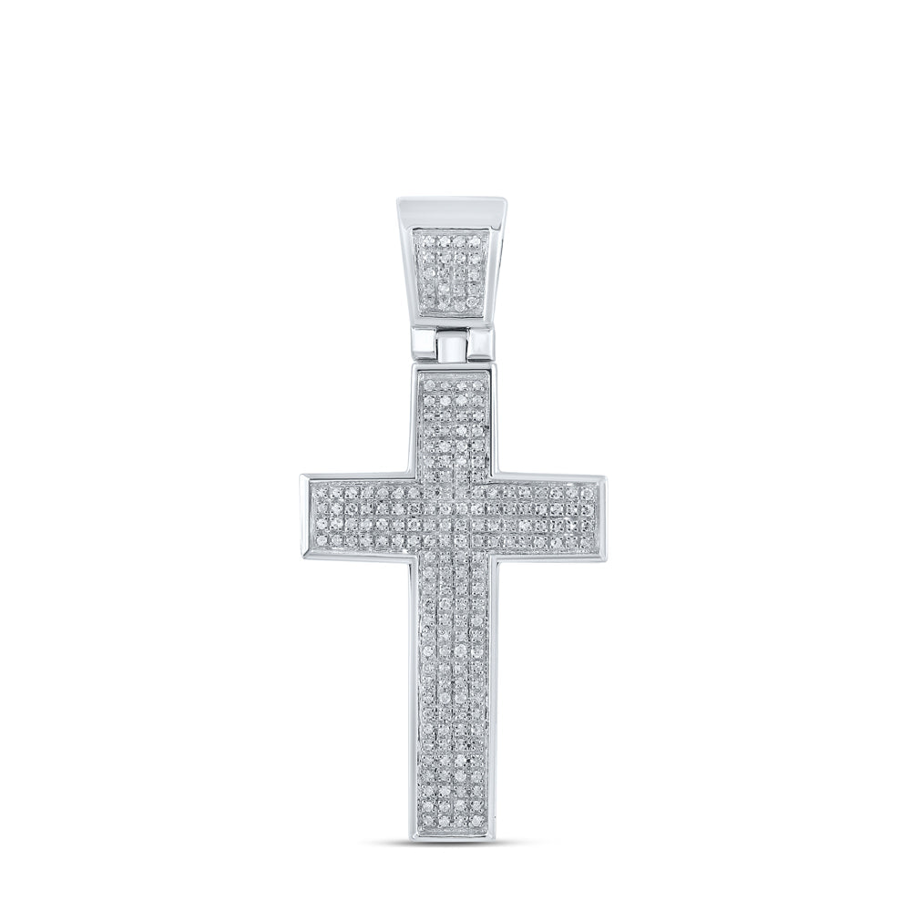 Sterling Silver Mens Round Diamond Roman Cross Charm Pendant 1/2 Cttw Daisy Joyeria