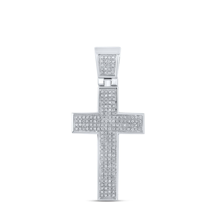 Sterling Silver Mens Round Diamond Roman Cross Charm Pendant 1/2 Cttw Daisy Joyeria