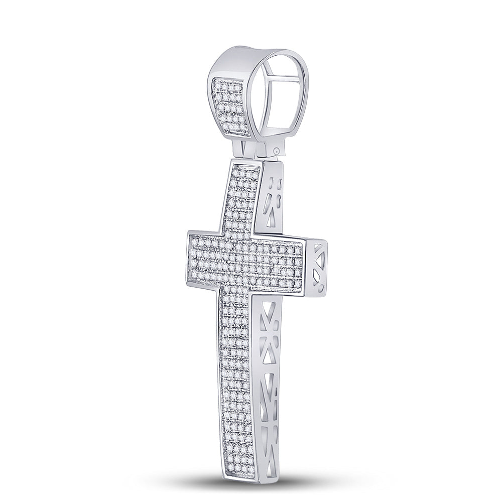 Sterling Silver Mens Round Diamond Roman Cross Charm Pendant 1/2 Cttw Daisy Joyeria
