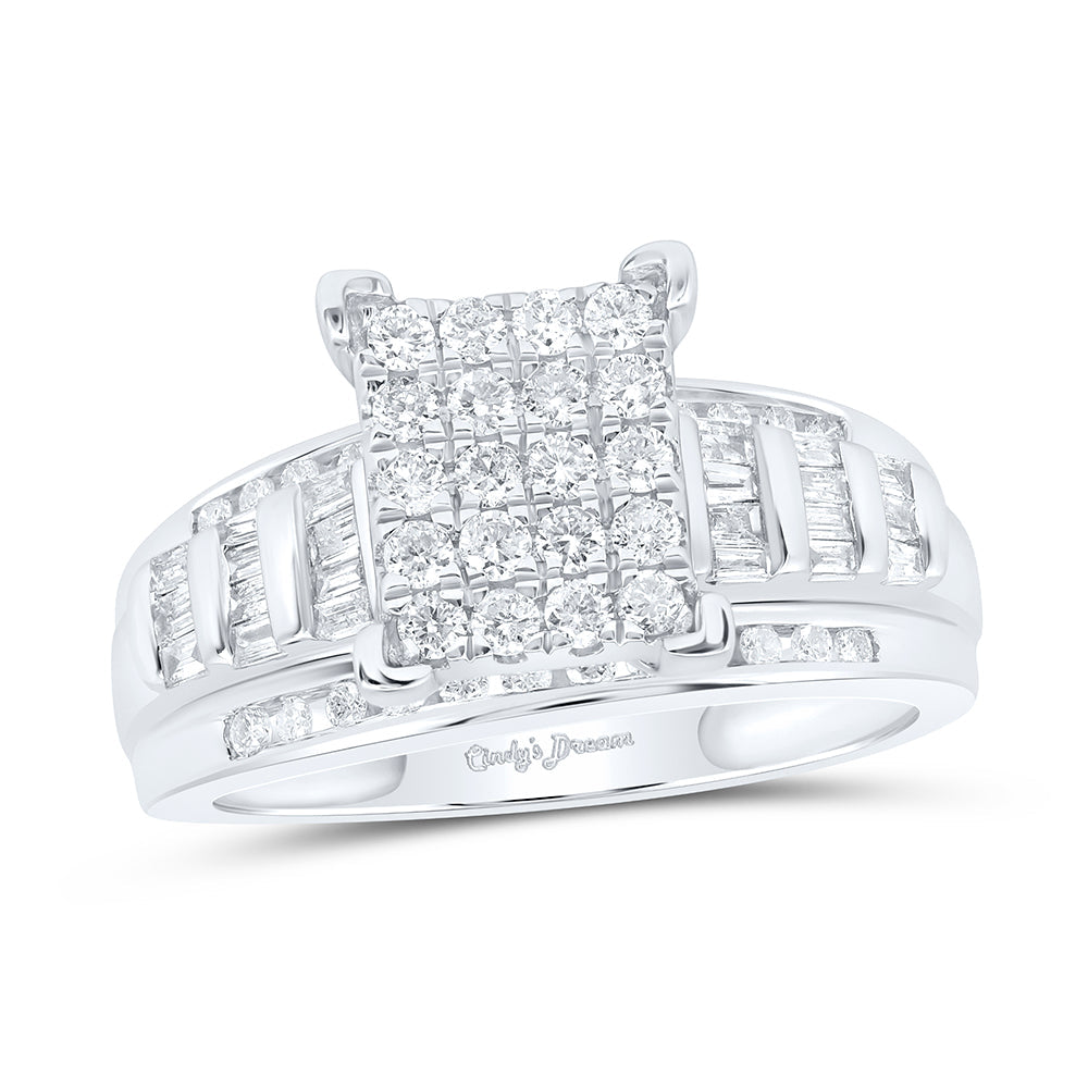 Sterling Silver Womens Round Diamond Rectangle Cluster Bridal Wedding Engagement Ring 3/4 Cttw 7 Daisy Joyeria