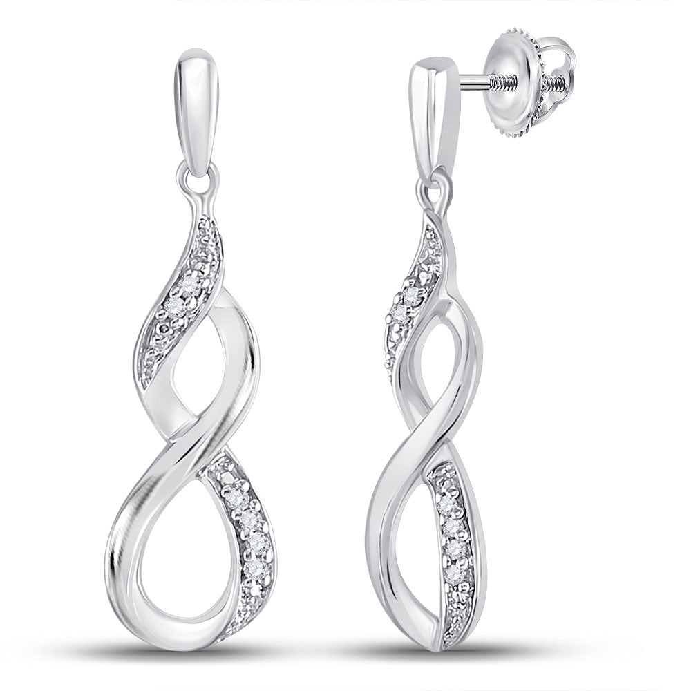 Sterling Silver Womens Round Diamond Infinity Earrings 1/20 Cttw Daisy Joyeria