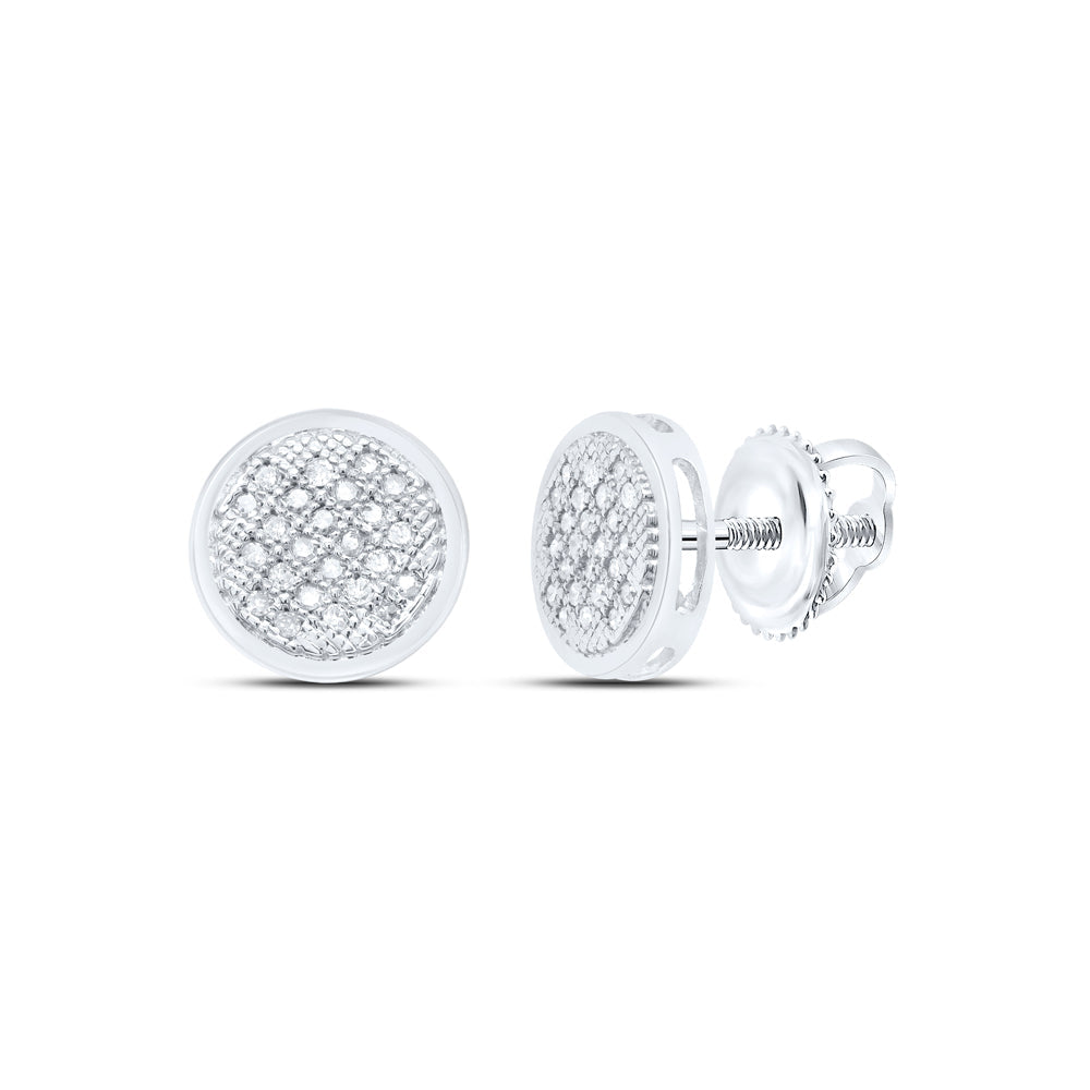 Sterling Silver Womens Round Diamond Cluster Screwback Earrings 1/6 Cttw Daisy Joyeria