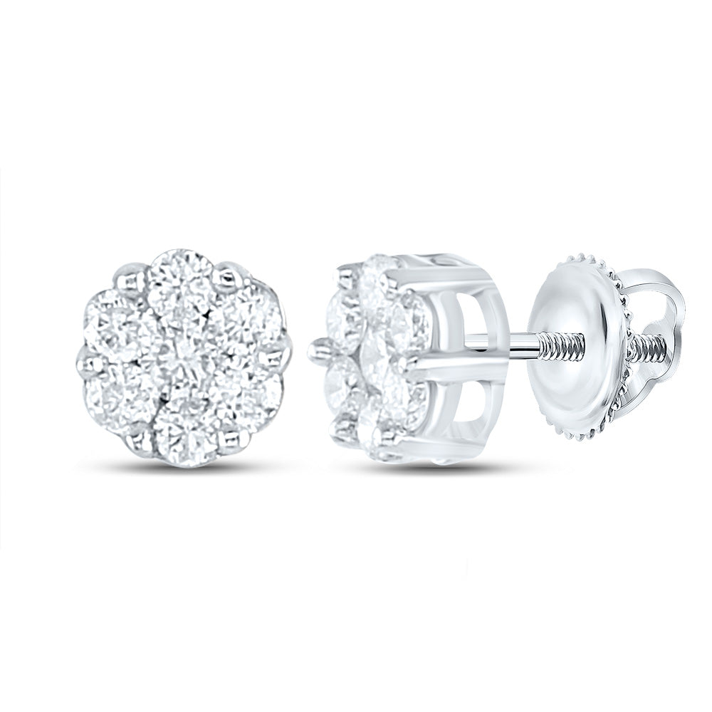 Sterling Silver Womens Round Diamond Flower Cluster Earrings 1/4 Cttw Daisy Joyeria