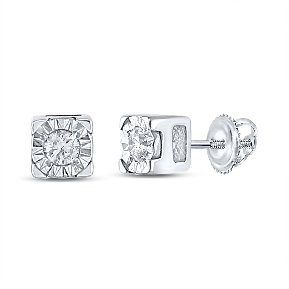 Sterling Silver Womens Round Diamond Solitaire Screwback Earrings 1/20 Cttw Daisy Joyeria