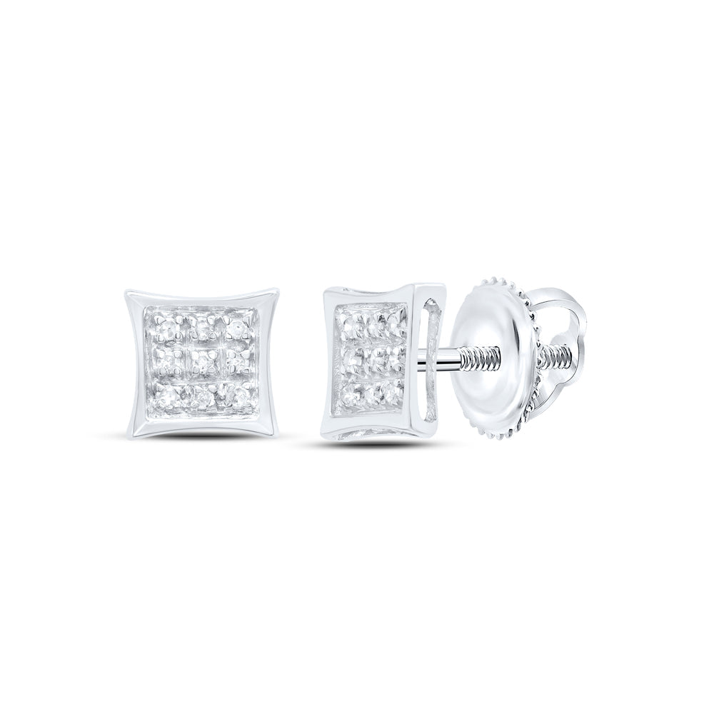 Sterling Silver Unisex Round Diamond Kite Cluster Stud Earrings 1/20 Cttw Daisy Joyeria