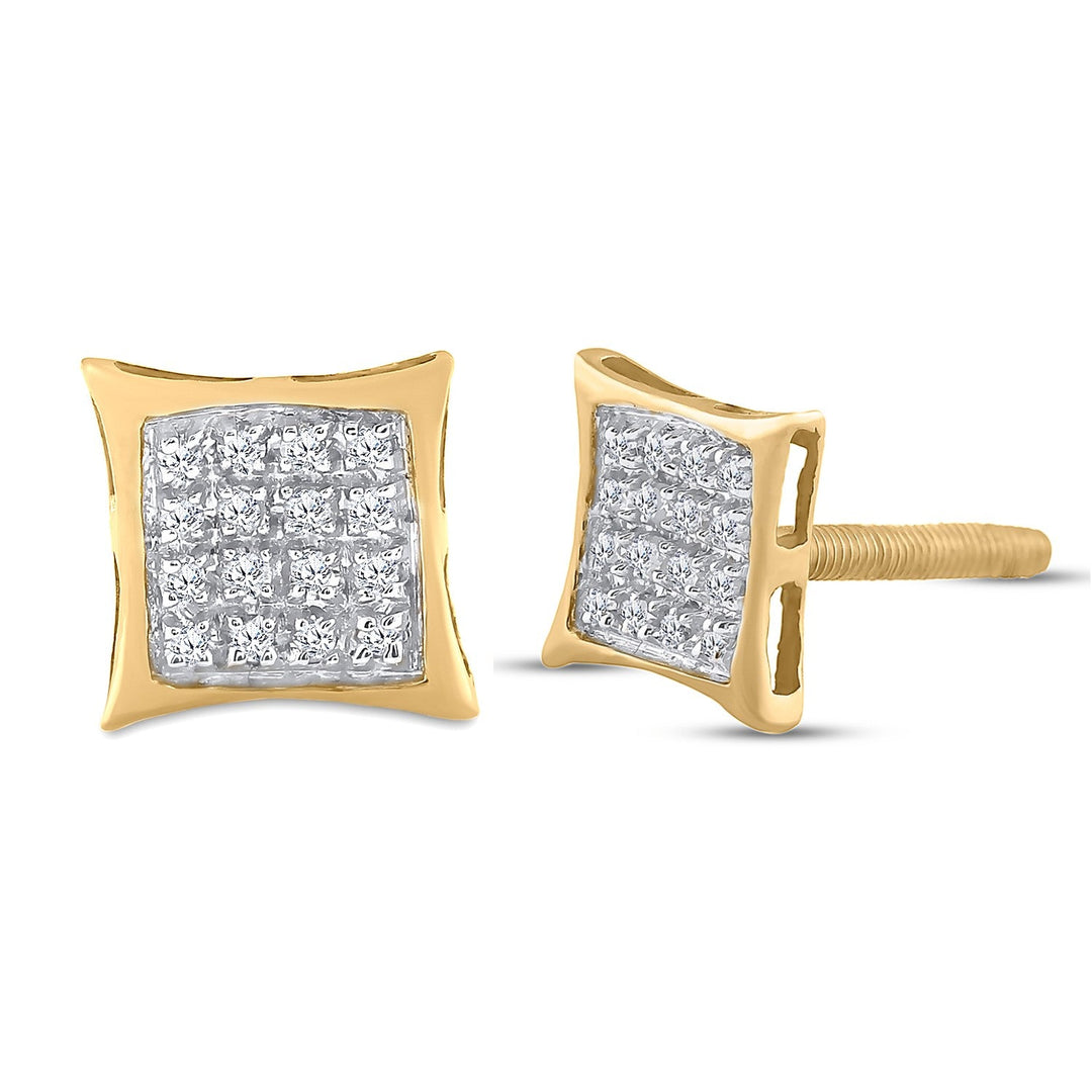 Yellow-tone Sterling Silver Womens Round Diamond Square Kite Cluster Stud Earrings 1/10 Cttw Daisy Joyeria