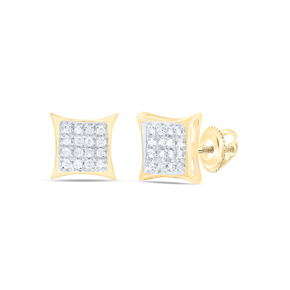 Yellow-tone Sterling Silver Womens Round Diamond Square Kite Cluster Stud Earrings 1/10 Cttw Daisy Joyeria
