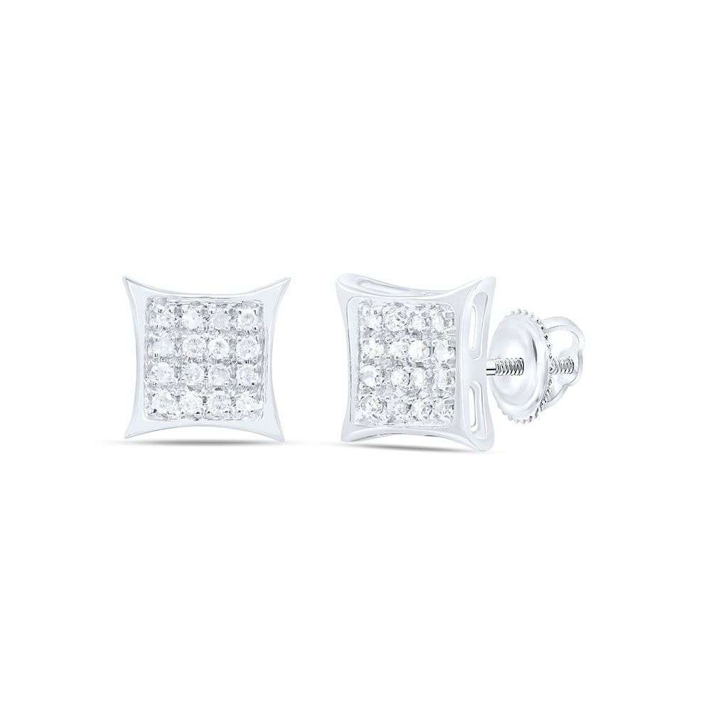 Sterling Silver Womens Round Diamond Square Kite Cluster Stud Earrings 1/10 Cttw Daisy Joyeria