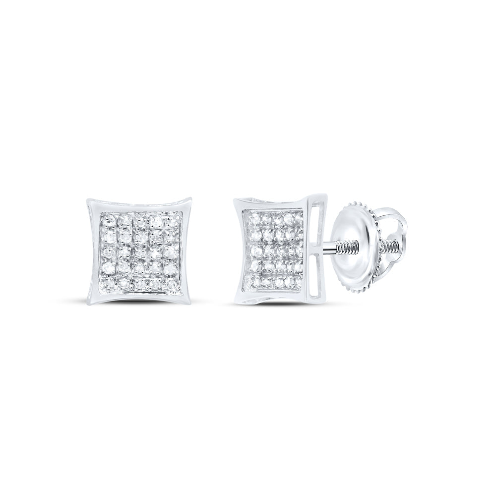 Sterling Silver Womens Round Diamond Square Kite Cluster Stud Earrings 1/6 Cttw Daisy Joyeria