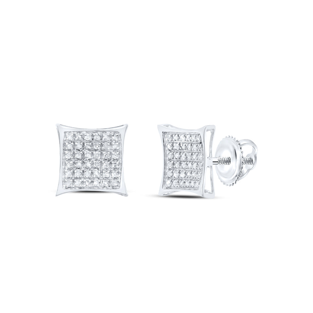Sterling Silver Womens Round Diamond Kite Square Earrings 1/4 Cttw Daisy Joyeria