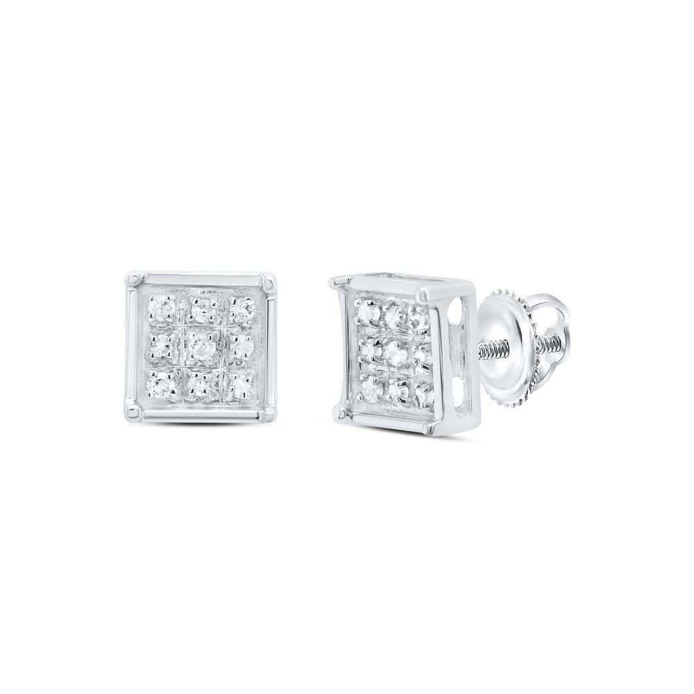 Sterling Silver Womens Round Diamond Square Cluster Earrings 1/20 Cttw Daisy Joyeria