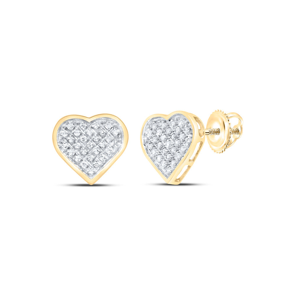 Yellow-tone Sterling Silver Womens Round Diamond Heart Cluster Stud Earrings 1/6 Cttw Daisy Joyeria