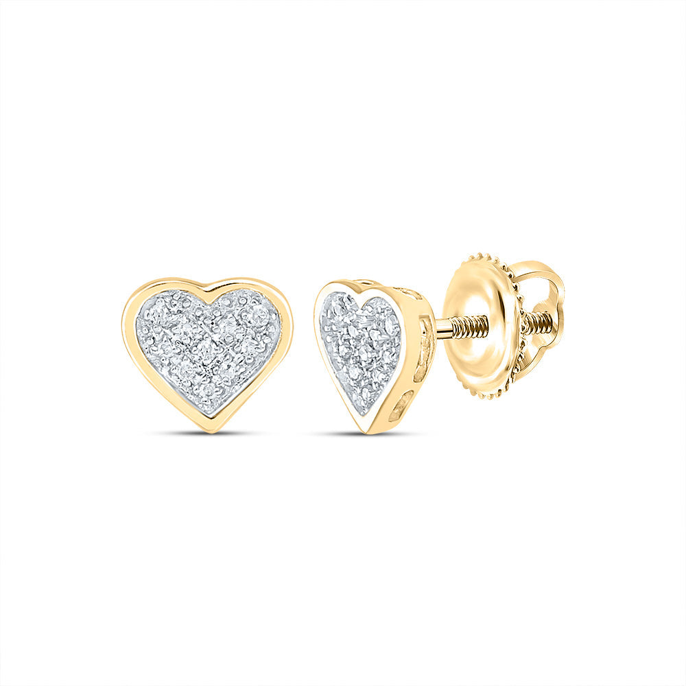 Yellow-tone Sterling Silver Womens Round Diamond Heart Cluster Stud Earrings 1/20 Cttw Daisy Joyeria