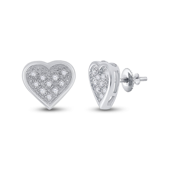 Sterling Silver Womens Round Diamond Heart Cluster Stud Earrings 1/20 Cttw Daisy Joyeria