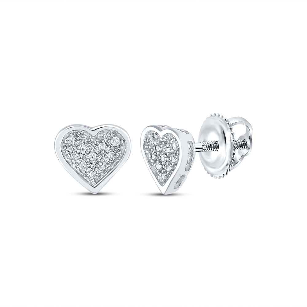 Sterling Silver Womens Round Diamond Heart Cluster Stud Earrings 1/20 Cttw Daisy Joyeria