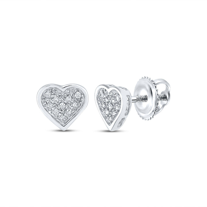 Sterling Silver Womens Round Diamond Heart Cluster Stud Earrings 1/20 Cttw Daisy Joyeria
