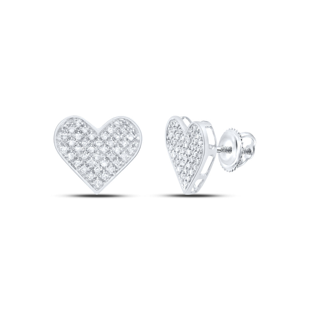Sterling Silver Womens Round Diamond Heart Cluster Earrings 1/4 Cttw Daisy Joyeria