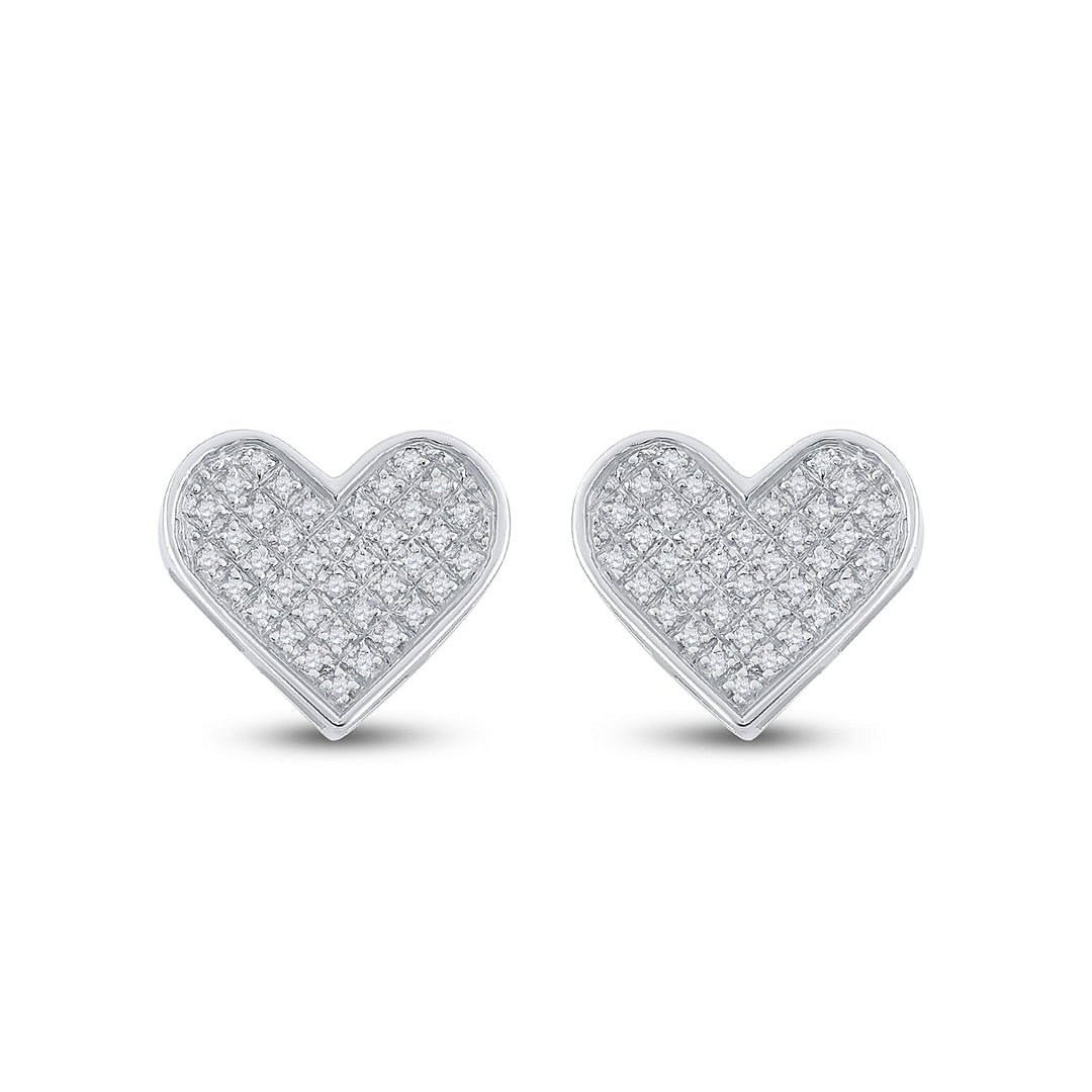Sterling Silver Womens Round Diamond Heart Cluster Screwback Stud Earrings 1/10 Cttw Daisy Joyeria