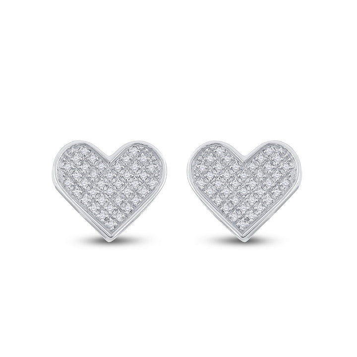 Sterling Silver Womens Round Diamond Heart Cluster Screwback Stud Earrings 1/10 Cttw Daisy Joyeria
