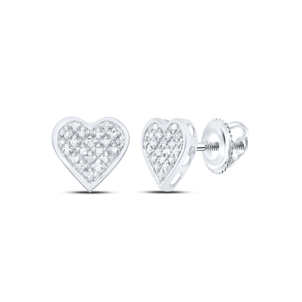 Sterling Silver Womens Round Diamond Heart Cluster Screwback Stud Earrings 1/10 Cttw Daisy Joyeria