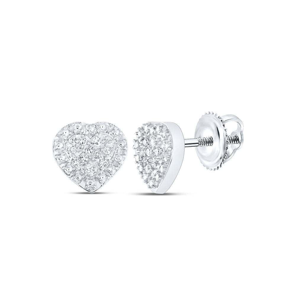 Sterling Silver Womens Round Diamond Heart Cluster Stud Earrings 1/20 Cttw Daisy Joyeria