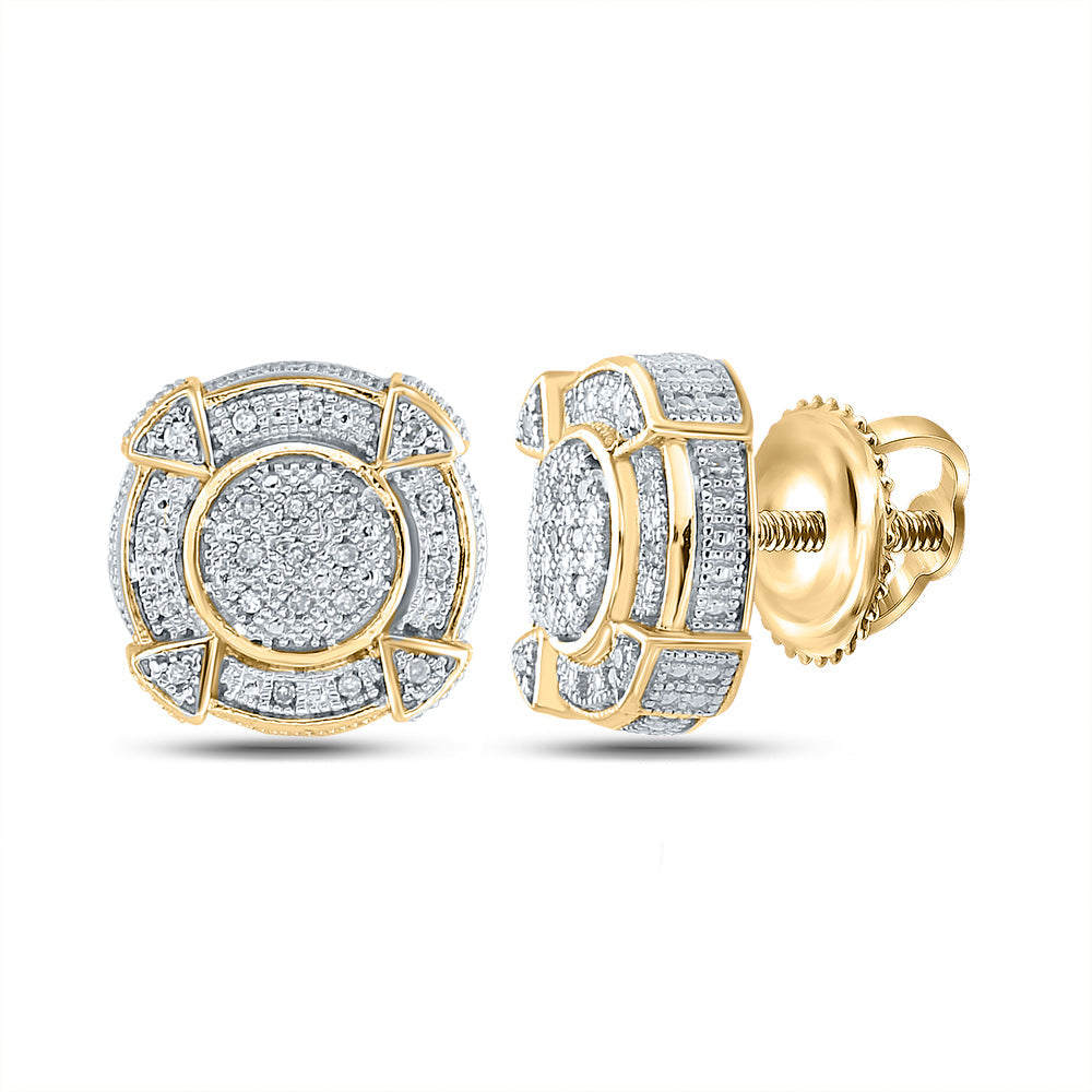 Yellow-tone Sterling Silver Mens Round Diamond Disk Circle Earrings 1/6 Cttw Daisy Joyeria
