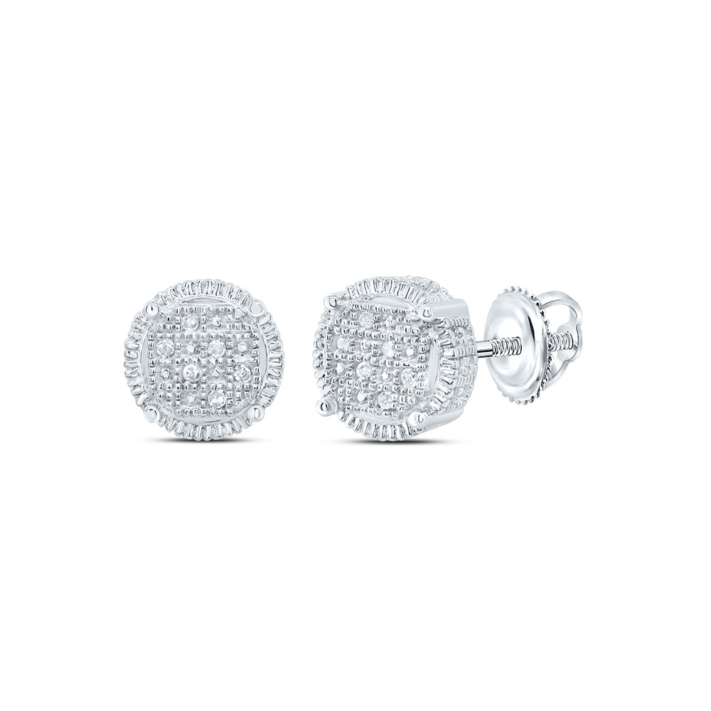 Sterling Silver Mens Round Diamond Cluster Earrings .03 Cttw Daisy Joyeria