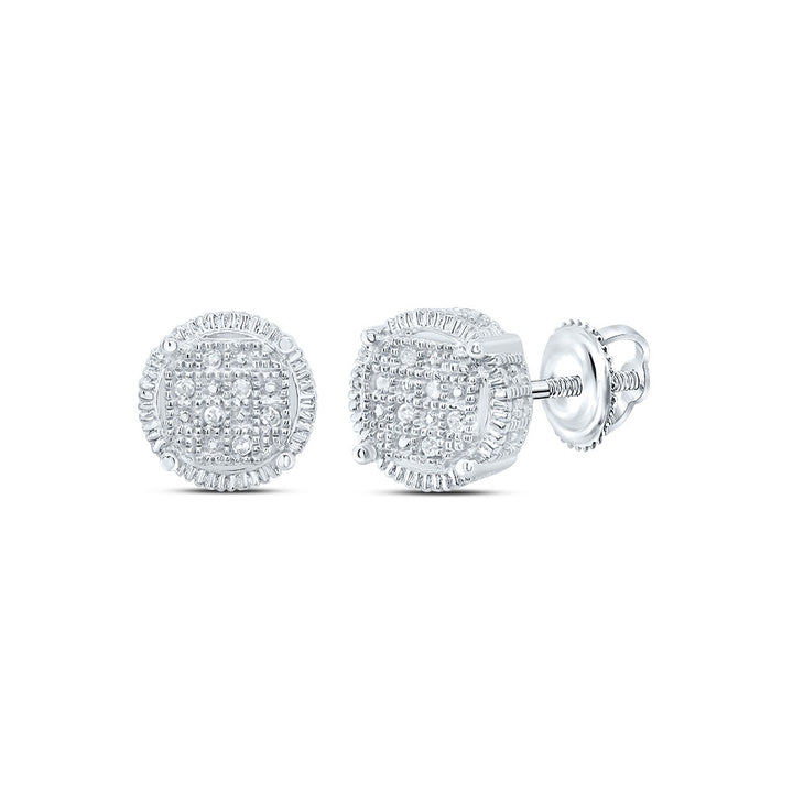 Sterling Silver Mens Round Diamond Cluster Earrings .03 Cttw Daisy Joyeria