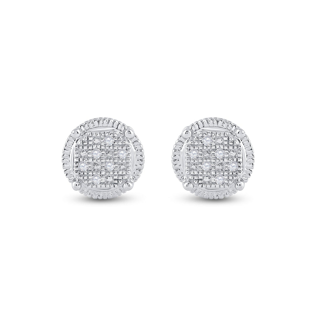 Sterling Silver Mens Round Diamond Cluster Earrings .03 Cttw Daisy Joyeria