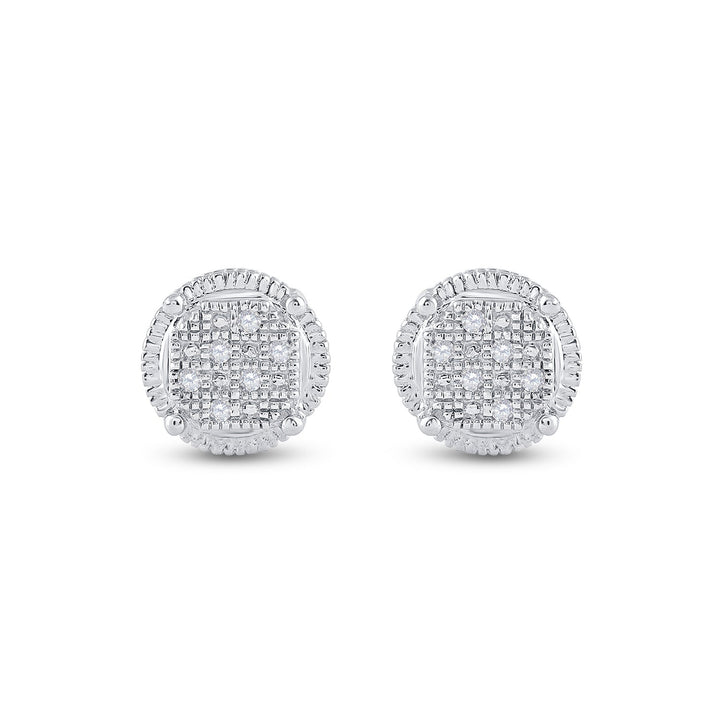 Sterling Silver Mens Round Diamond Cluster Earrings .03 Cttw Daisy Joyeria