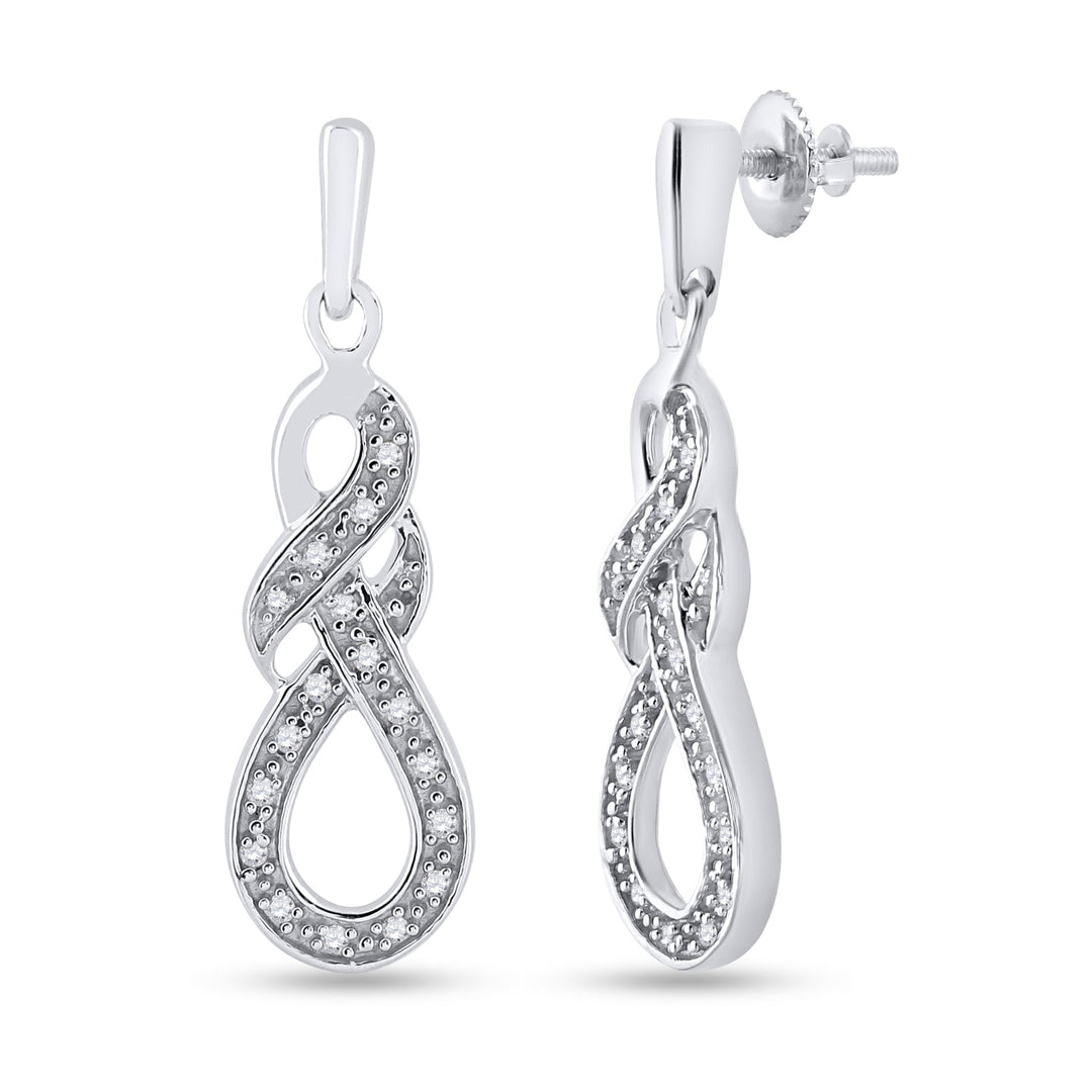 Sterling Silver Womens Round Diamond Infinity Dangle Screwback Earrings 1/8 Cttw Daisy Joyeria