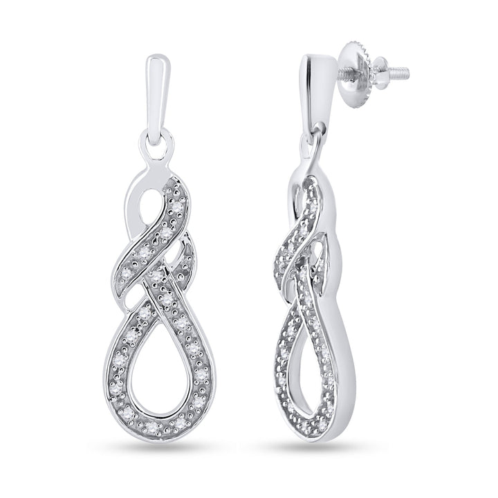 Sterling Silver Womens Round Diamond Infinity Dangle Screwback Earrings 1/8 Cttw Daisy Joyeria