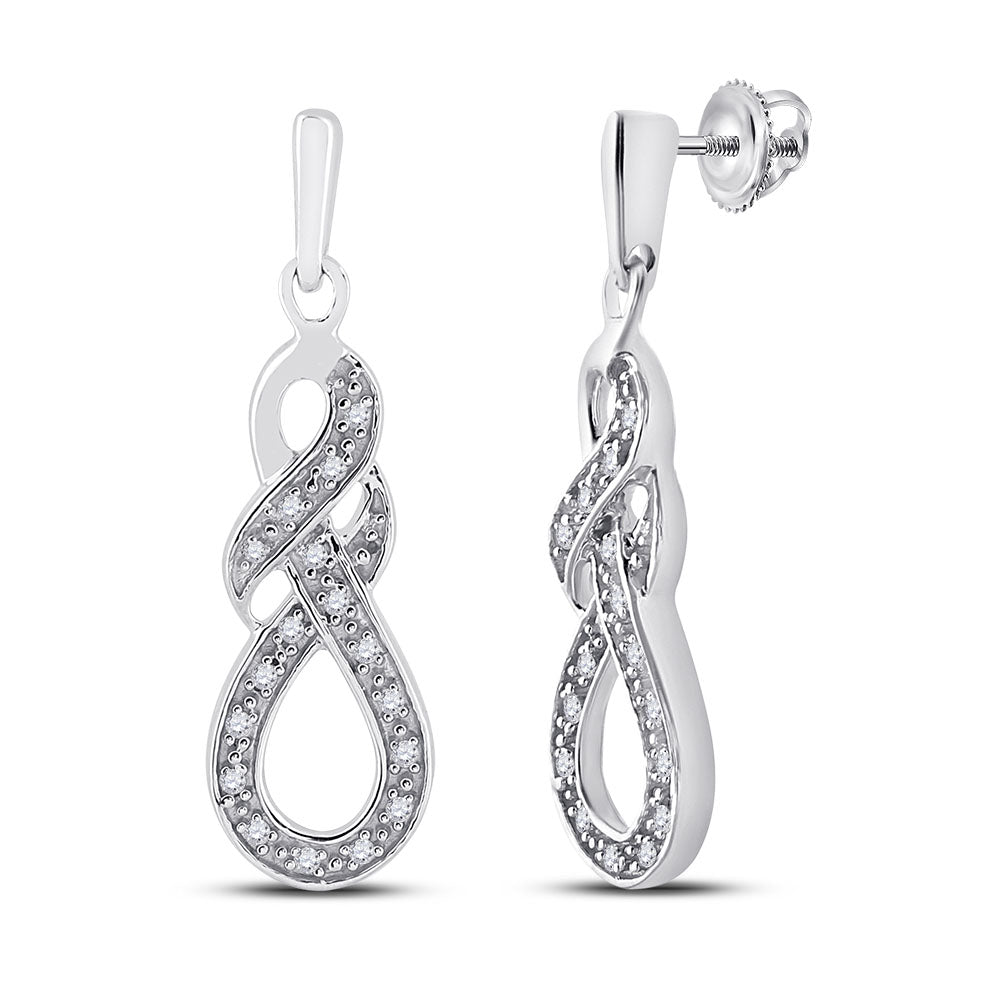 Sterling Silver Womens Round Diamond Infinity Dangle Screwback Earrings 1/8 Cttw Daisy Joyeria