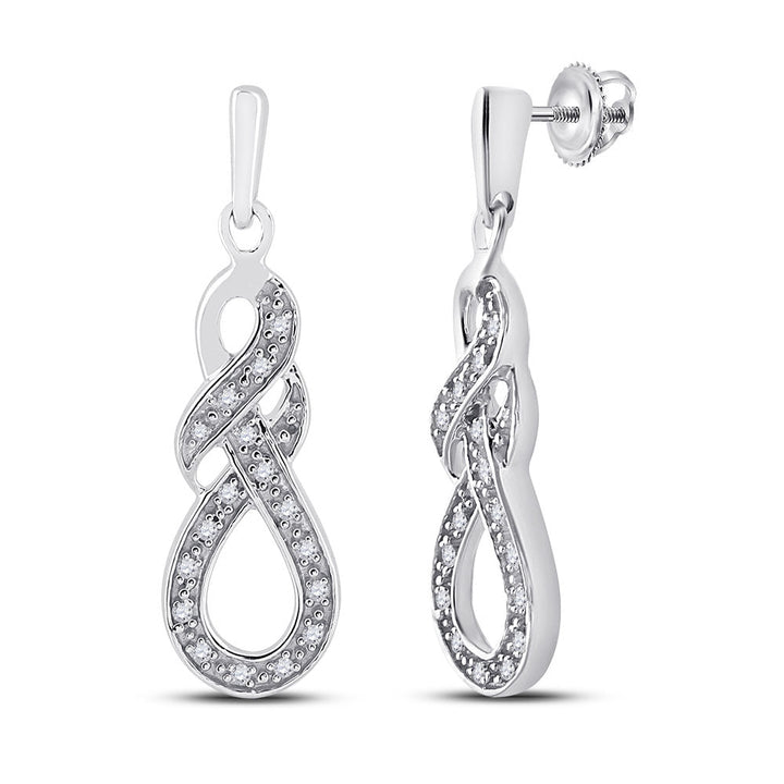 Sterling Silver Womens Round Diamond Infinity Dangle Screwback Earrings 1/8 Cttw Daisy Joyeria