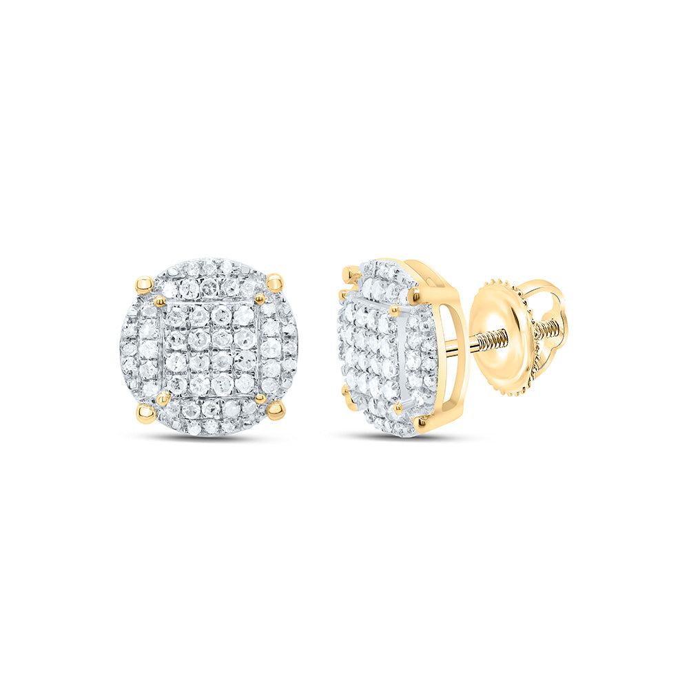 Yellow-tone Sterling Silver Mens Round Diamond Circle Cluster Earrings 1/2 Cttw Daisy Joyeria