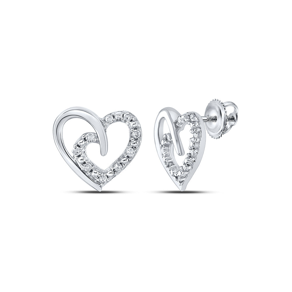 Sterling Silver Womens Round Diamond Fashion Heart Earrings 1/10 Cttw Daisy Joyeria