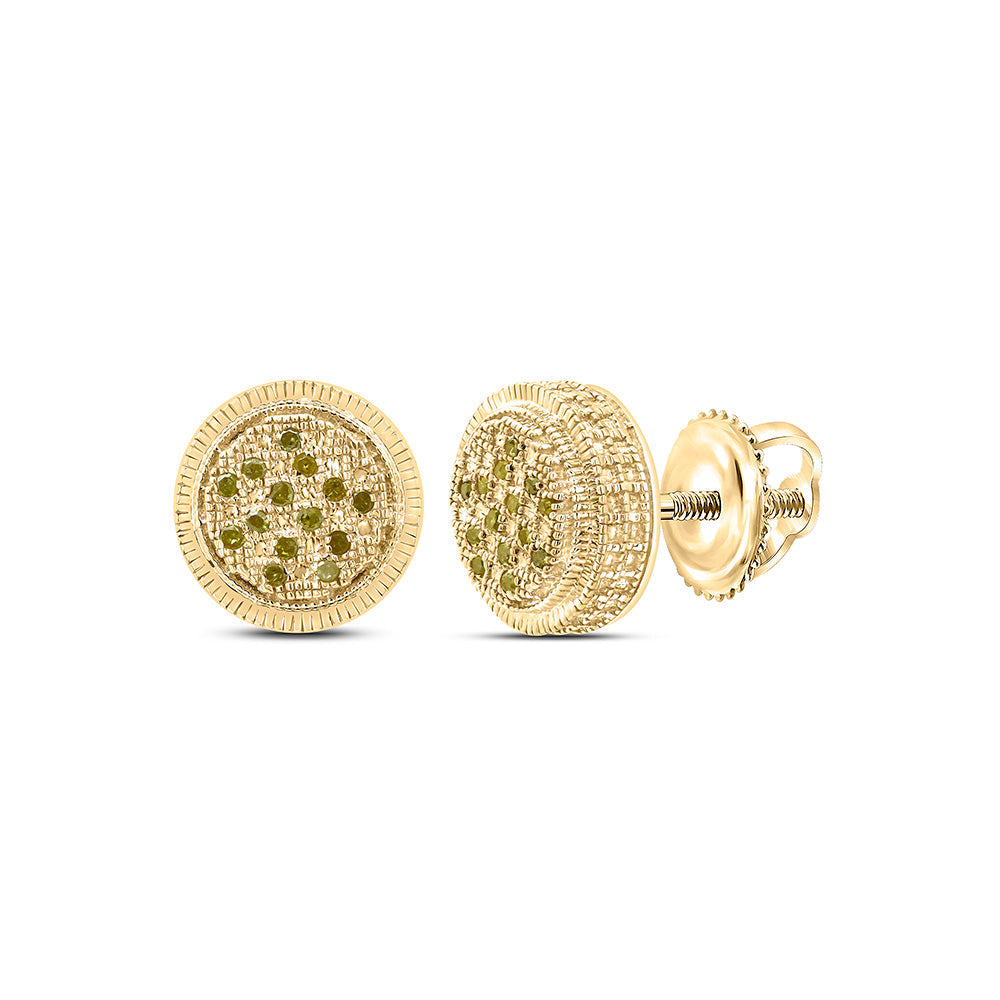 Sterling Silver Mens Round Yellow Color Enhanced Diamond Cluster Earrings 1/10 Cttw Daisy Joyeria