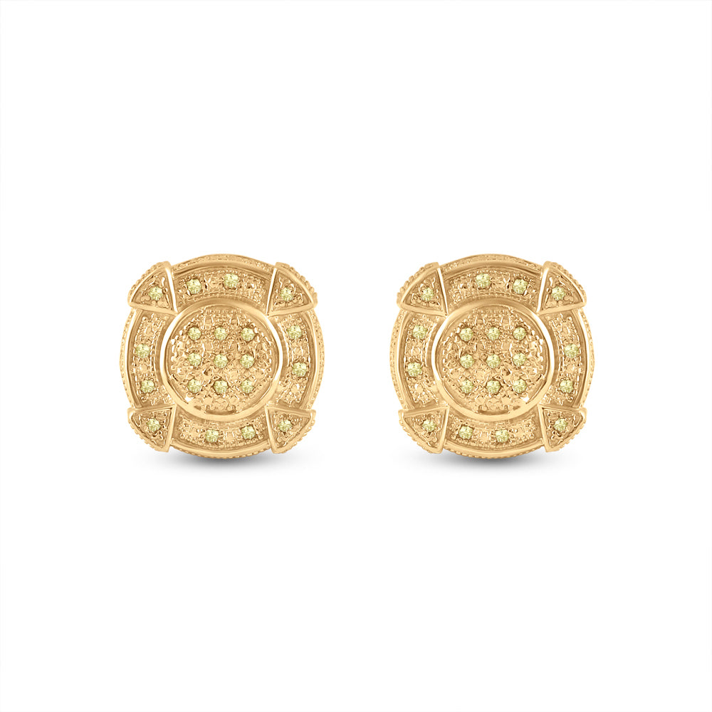 Sterling Silver Mens Round Black Color Enhanced Diamond  Earrings 1/8 Cttw Daisy Joyeria