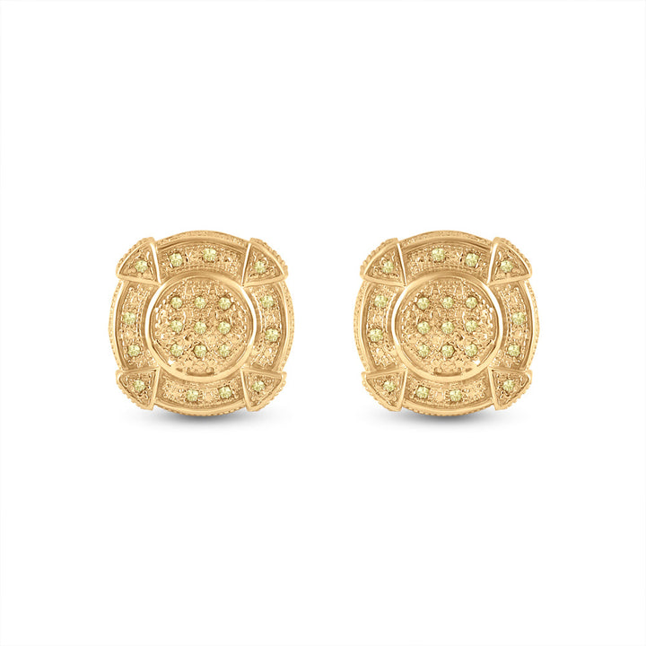 Sterling Silver Mens Round Black Color Enhanced Diamond  Earrings 1/8 Cttw Daisy Joyeria