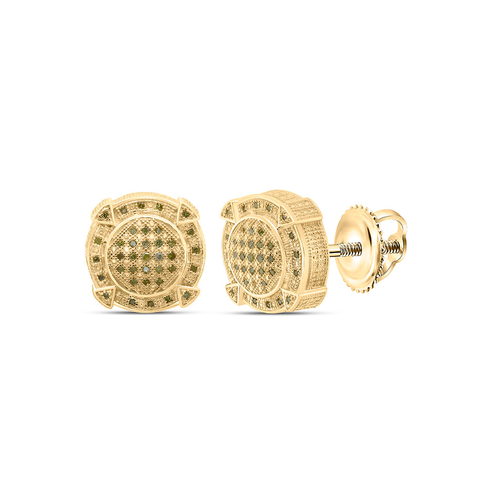 Yellow-Tone Sterling Silver Mens Round Yellow Color Enhanced Diamond Stud Earrings 1/5 Cttw Daisy Joyeria