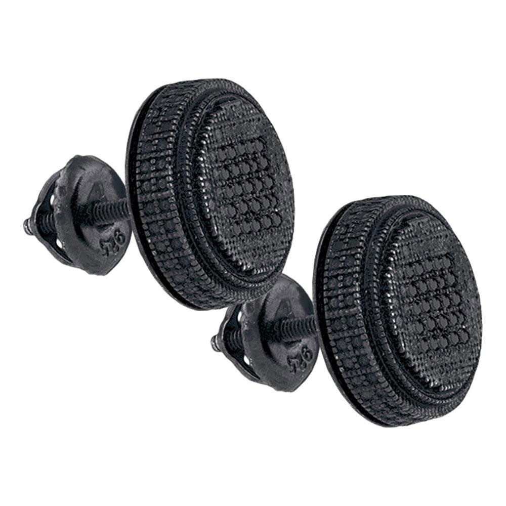 Black Sterling Silver Mens Round Color Enhanced Diamond Circle Cluster Earrings 1/6 Cttw Daisy Joyeria
