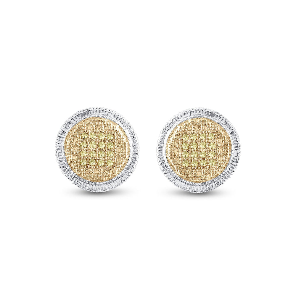 Sterling Silver Mens Round Yellow Color Enhanced Diamond Disk Circle Earrings 1/10 Cttw Daisy Joyeria
